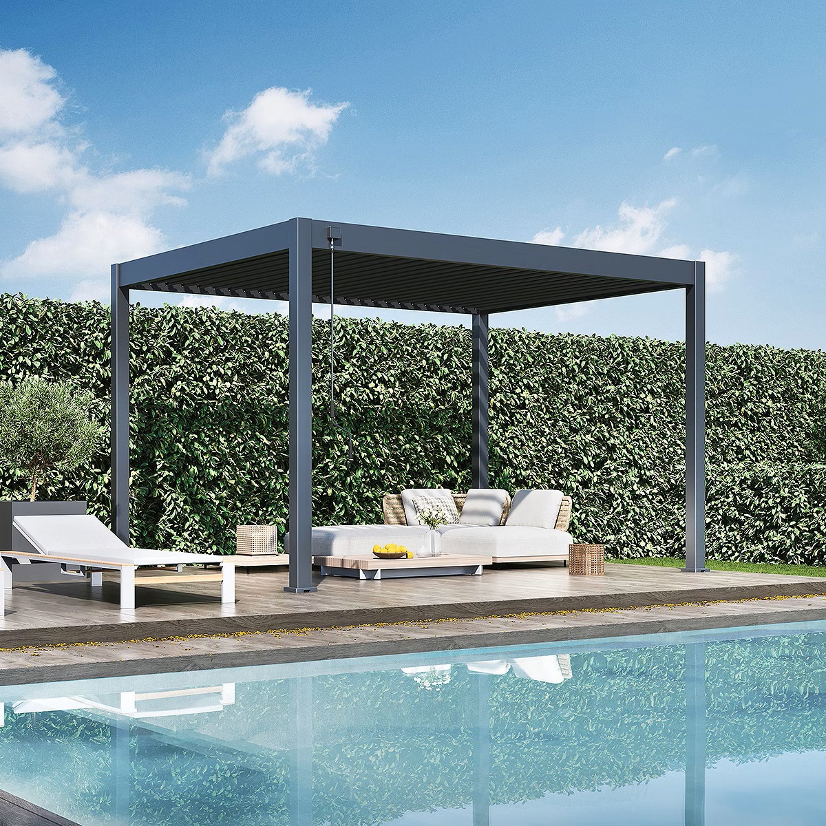 Pergola - Terassenüberdachung, ca. 3x4m, Höhe: ca.2,5m , Konstruktion aus pulverbeschichtetem Aluminium in Anthrazit ähnlich RAL7016?d=2025-07-01 14:31:55