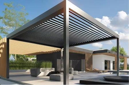 Pergola - Terassenüberdachung, ca. 3x3m, Höhe: ca.2,5m , Konstruktion aus pulverbeschichtetem Aluminium in Anthrazit ähnlich RAL7016 Pergola - Terassenüberdachung, ca. 3x3m, Höhe: ca.2,5m , Konstruktion aus pulverbeschichtetem Aluminium in Anthrazit ähnlich RAL7016