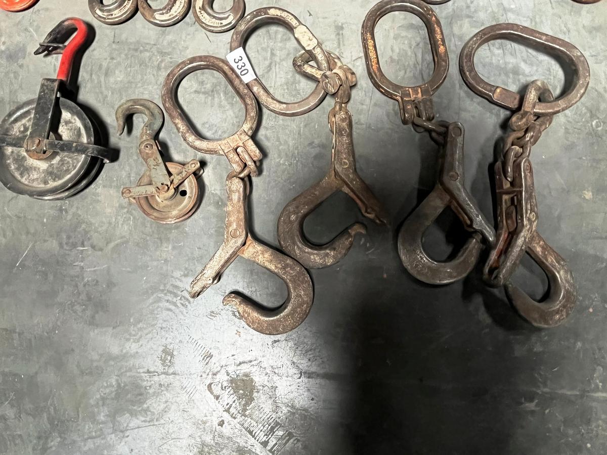 4 Stück diverse Hebegehänge mit 2 Klobenrädern