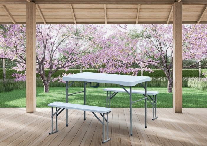 Biergarnituren Set klappbar, Tisch 113x61x74cm, Hocker 90x20x41cm