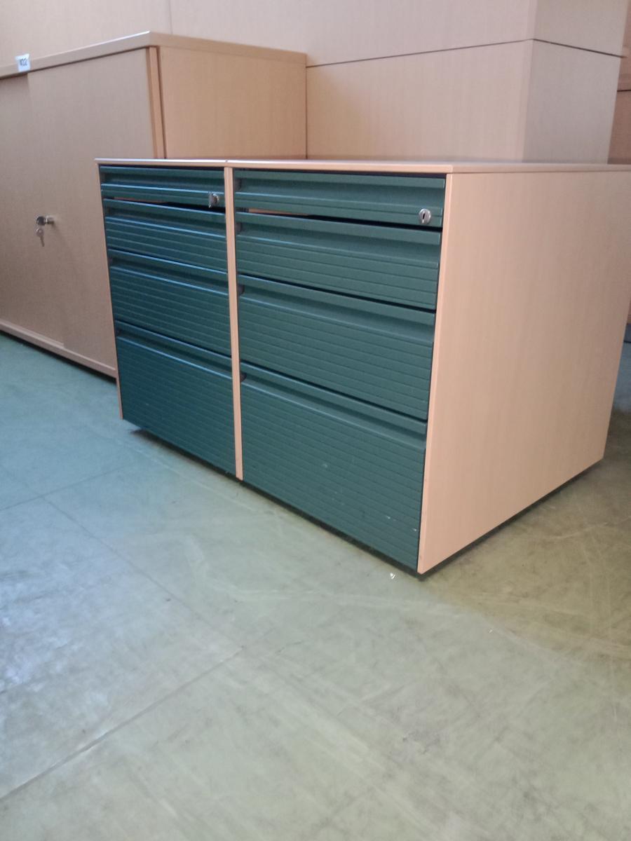 2 Stk. Bene Rollcontainer, Buche, grün, ca. 45x60x60cm