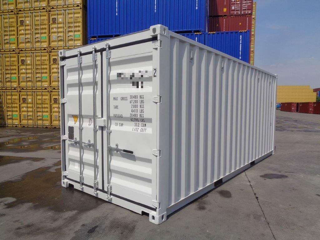 20 Fuß ISO See- und Lagercontainer, RAL 7035 lichtgrau, 4 Verschlüsse, Containernummer: ICOU735673-2