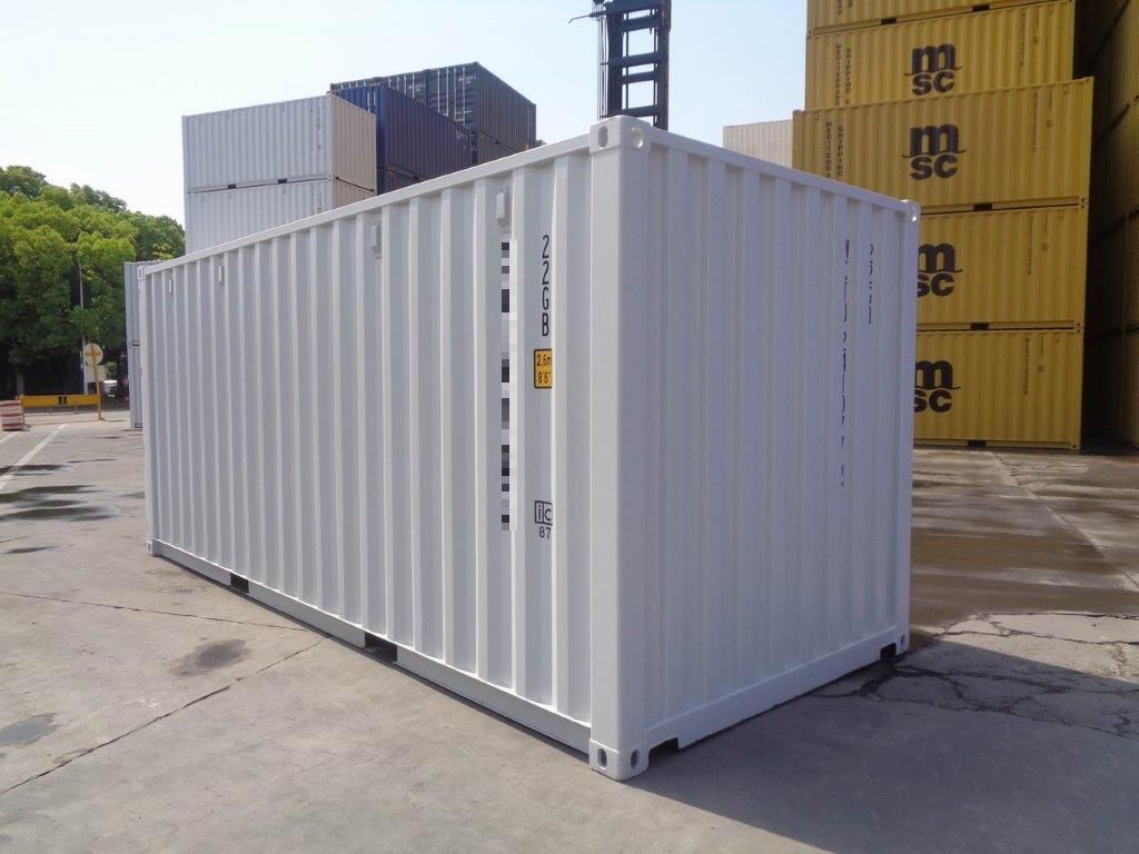20 Fuß ISO See- und Lagercontainer, RAL 7035 lichtgrau, 4 Verschlüsse, Containernummer: ICOU735680-9