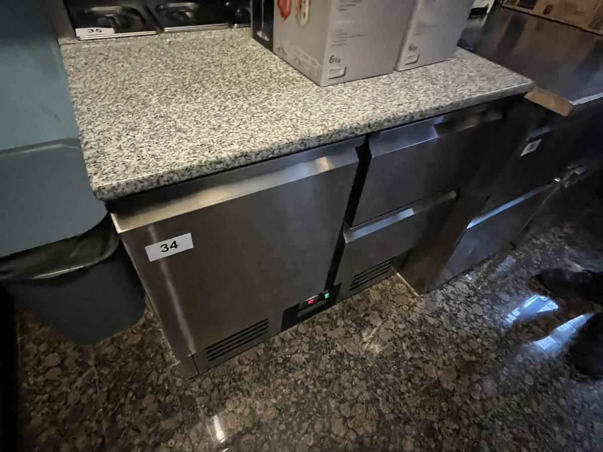 Edelstahl Pizza Kühlmodul mit Granitplatte 90/70/110 cm 2 Laden.1Türe