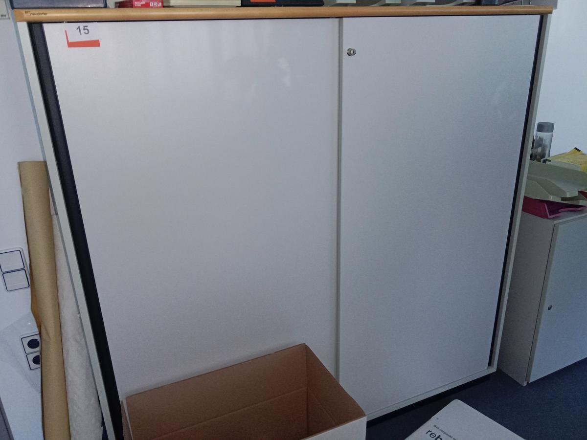 Aktenschrank, 160cm lang, 4 Ordner hoch, grau