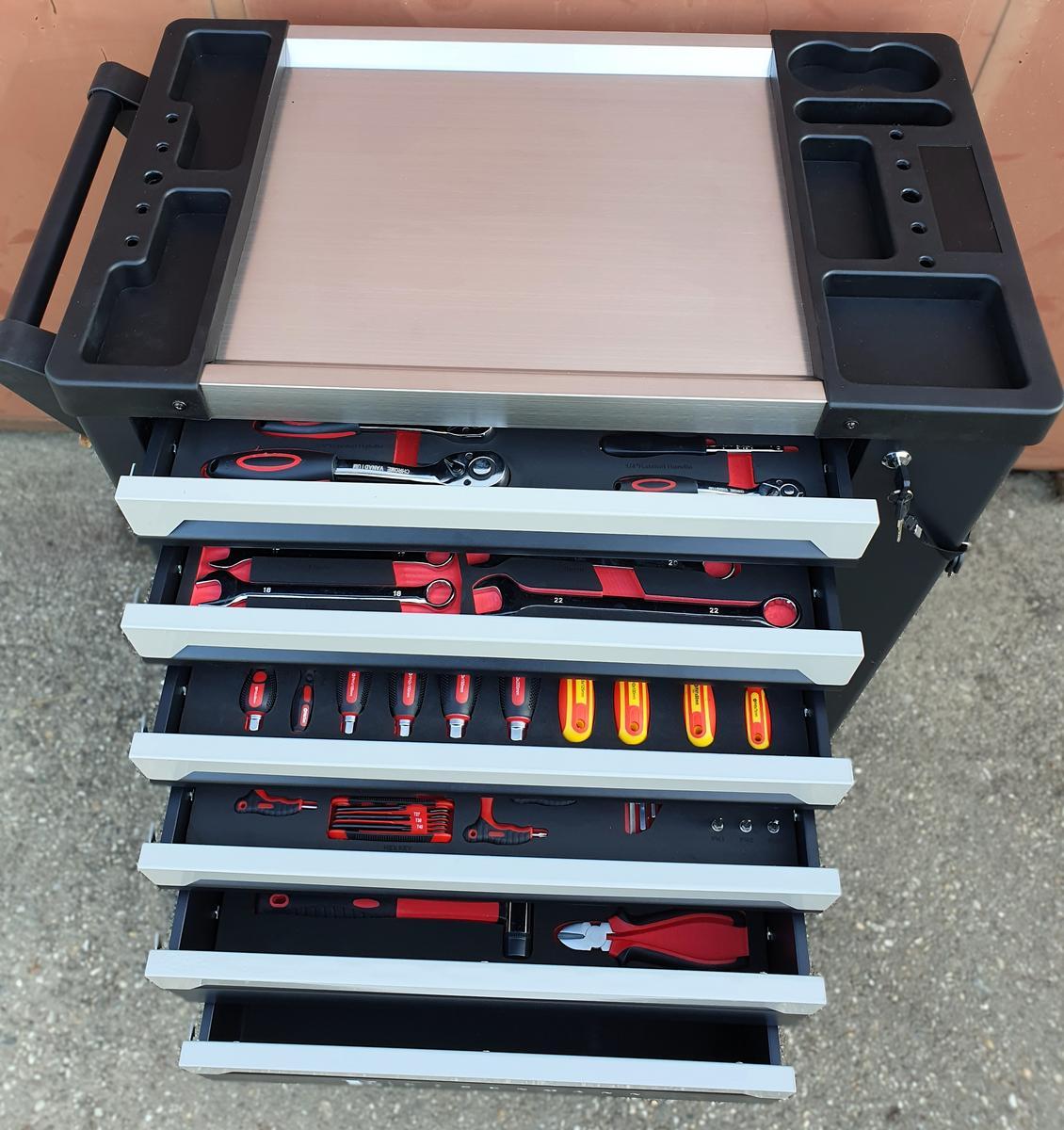 Werkzeugwagen, befüllt, 292-teilig, ca. 840 × 455 × 880 mm (B/T/H)