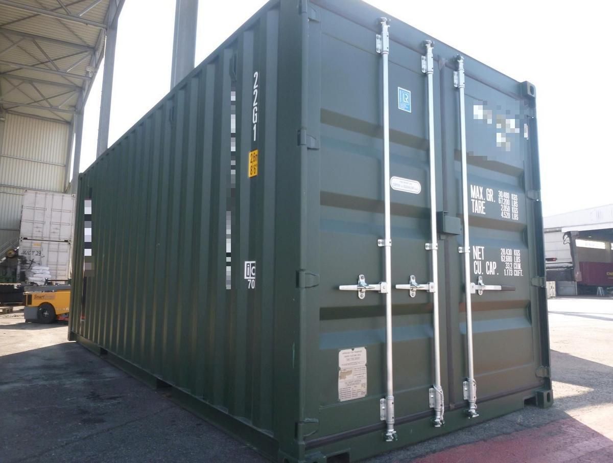 ENNS: 20 Fuß ISO See- und Lagercontainer, RAL 6007, Containernummer: UNDU238314-4
