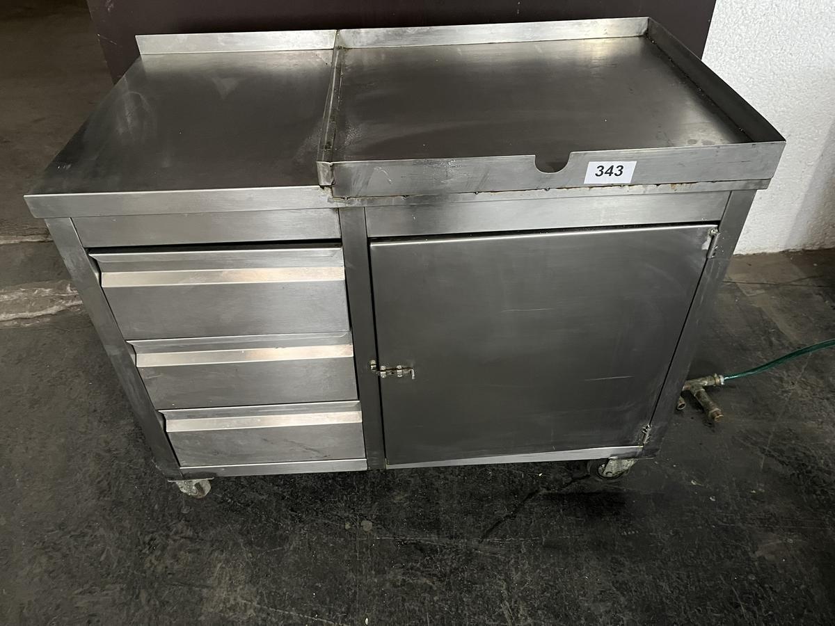 Edelstahlmodul 110x60x88cm, mit einer Flügeltüre und 3 Laden, Rollen?d=2025-11-29 09:48:09