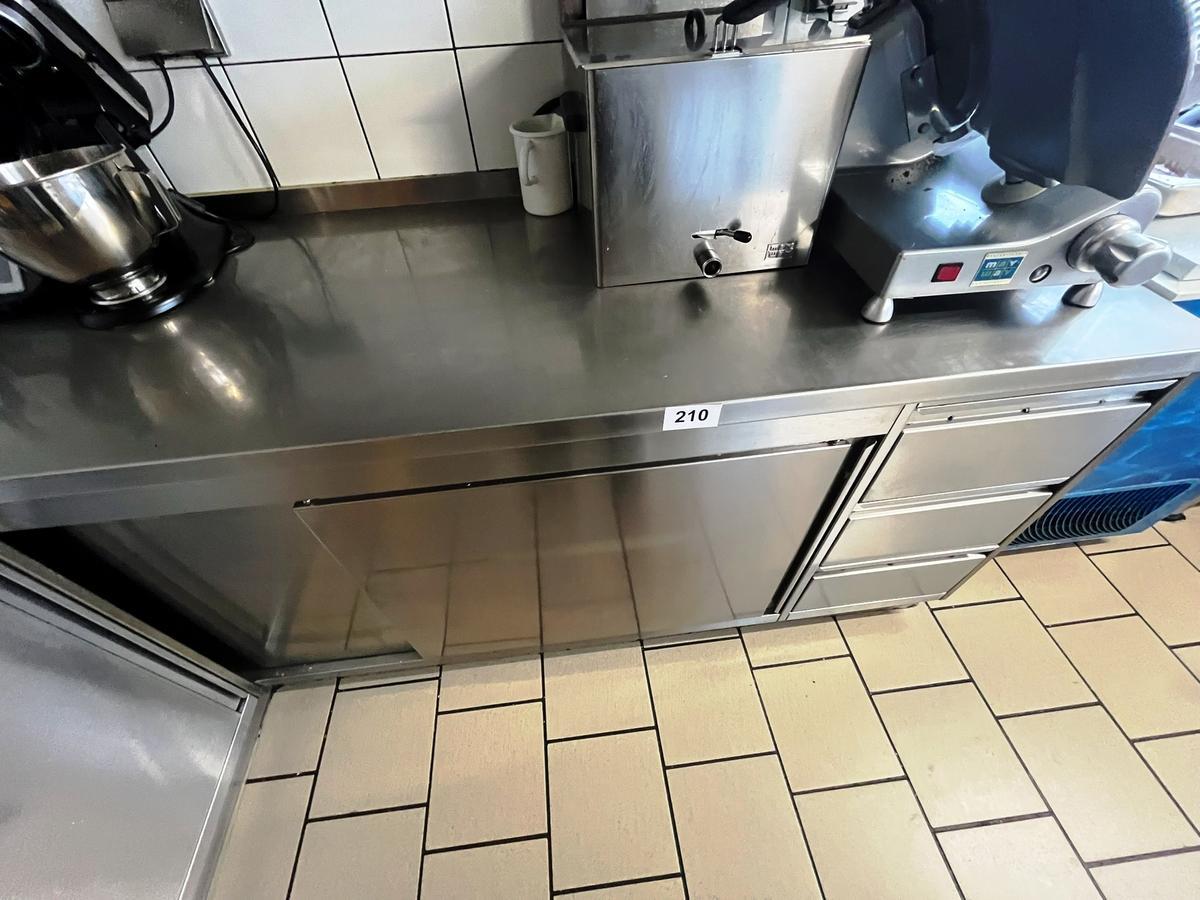 Arbeitsmodul in Edelstahl ca.210/70 cm mit 3 Auszugsladen und Schiebetüre