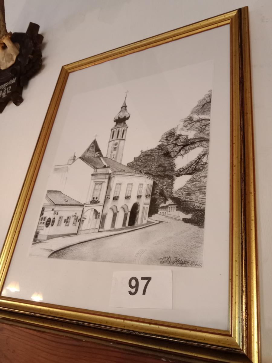 Wandbild: Pfaarkirche Grinzing 34/44 cm