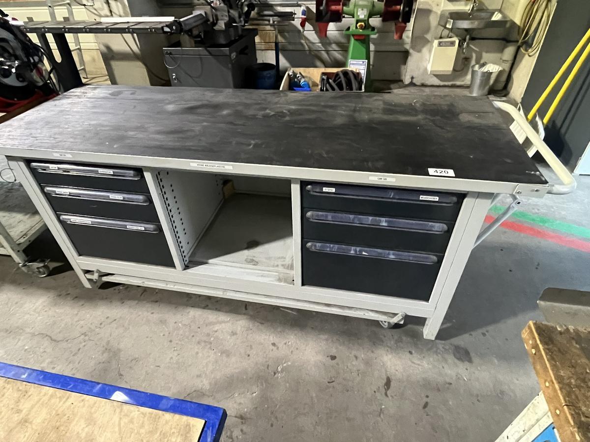 RAU Werkbank mobil ca. 200/70 cm mit 6 Laden