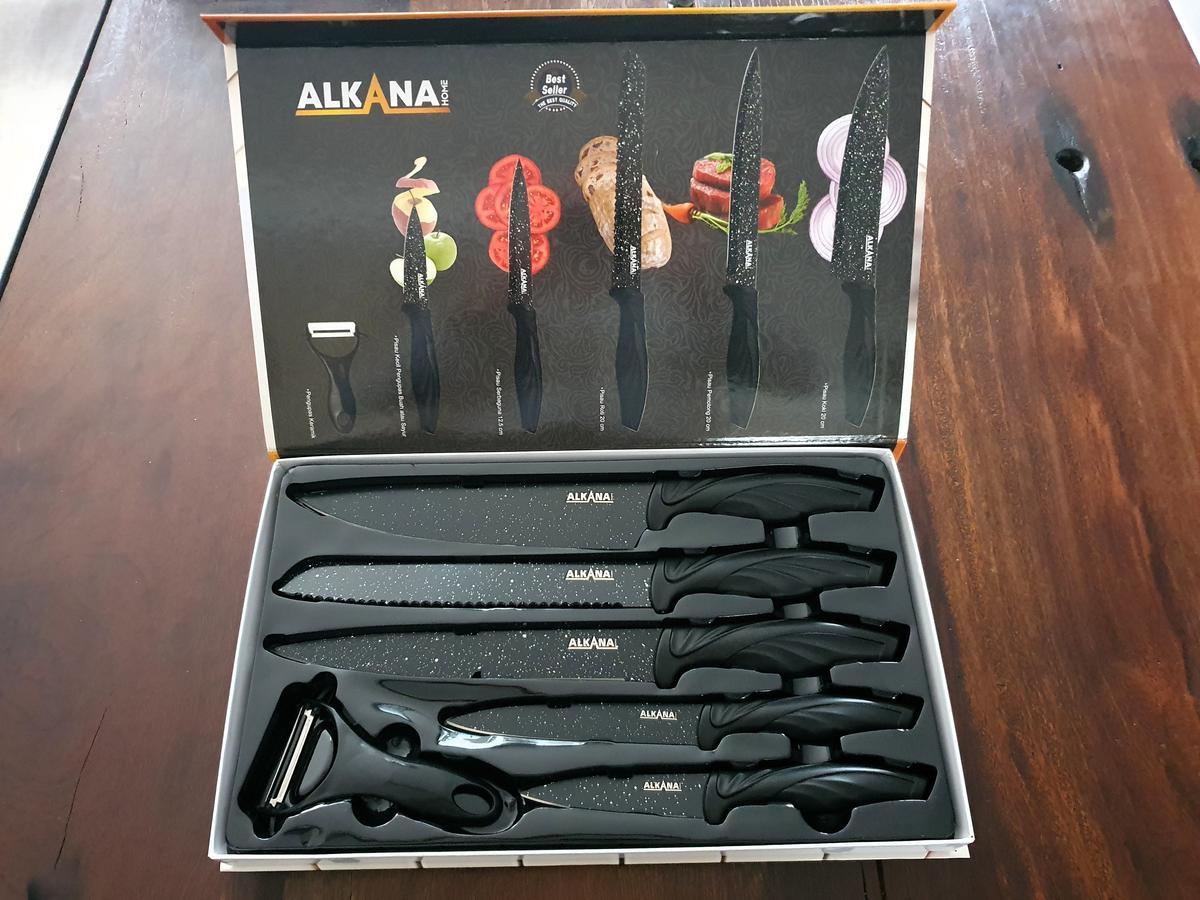 K&uuml;chenmesser - Set, 6teilig mit Marmorbeschichtung - schwarz, K&uuml;chenmesser 20cm, Brotmesser 20cm, Schneidemesser 20cm, Universalmesser 12.5cm, Sch&auml;lmesser 9cm, Keramiksch&auml;ler?d=2026-02-27 01:00:29