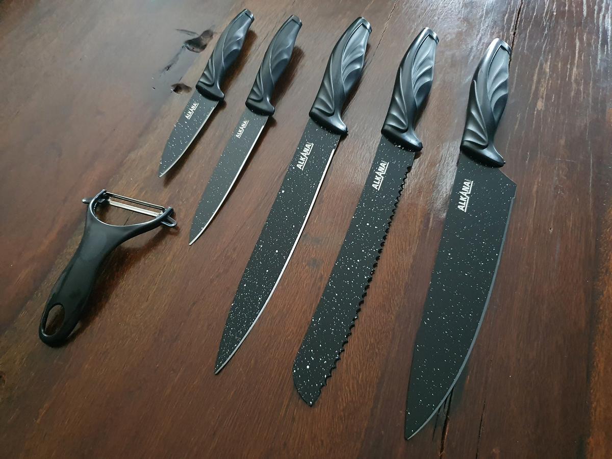 K&uuml;chenmesser - Set, 6teilig mit Marmorbeschichtung - schwarz, K&uuml;chenmesser 20cm, Brotmesser 20cm, Schneidemesser 20cm, Universalmesser 12.5cm, Sch&auml;lmesser 9cm, Keramiksch&auml;ler?d=2026-02-27 01:00:29