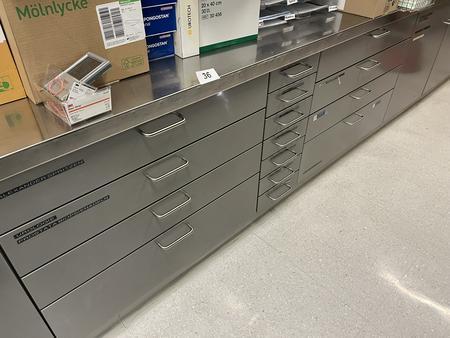 Edelstahl Arbeitstischmodul, 210x60x85cm, mit Laden