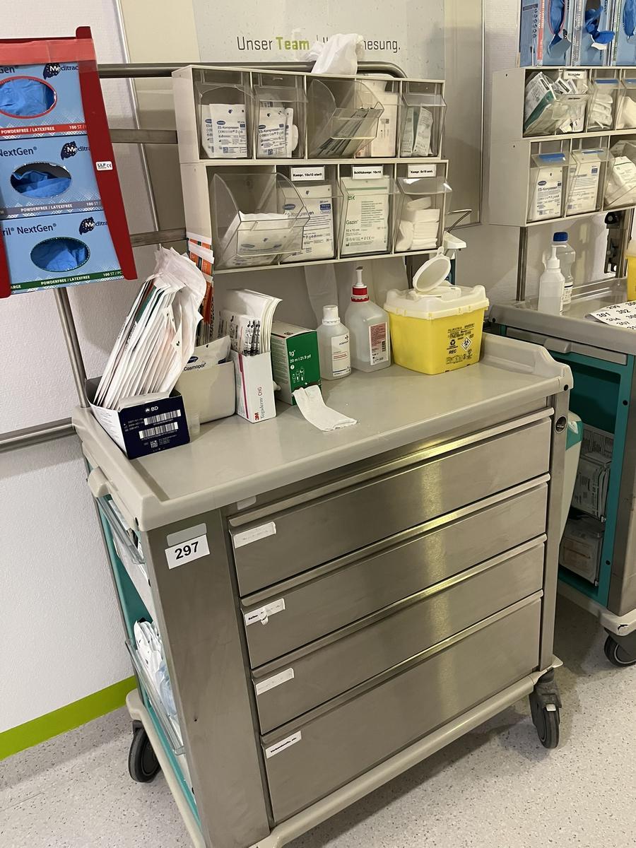 Verbandswagen mit 4 Laden Edelstahl ca.120/55/120 cm ohne Inhalt