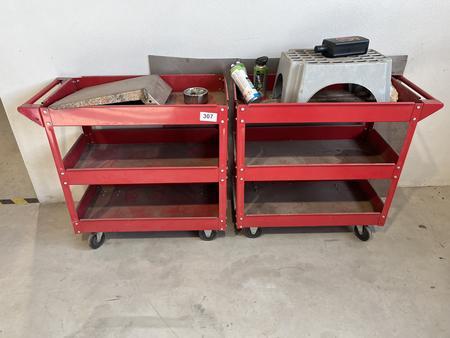 2 St�ck Blech Werkzeugwagen, rot, 80/45/75 cm