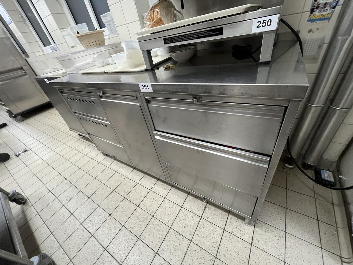 Edelstahl-Arbeitsmodul mit ca. 160/70/90 cm mit 6 Laden , 1 Fl&uuml;gelt&uuml;re