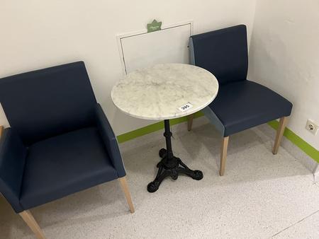 Marmortisch mit 2 Besucherst�hlen ca. 60 cm DM