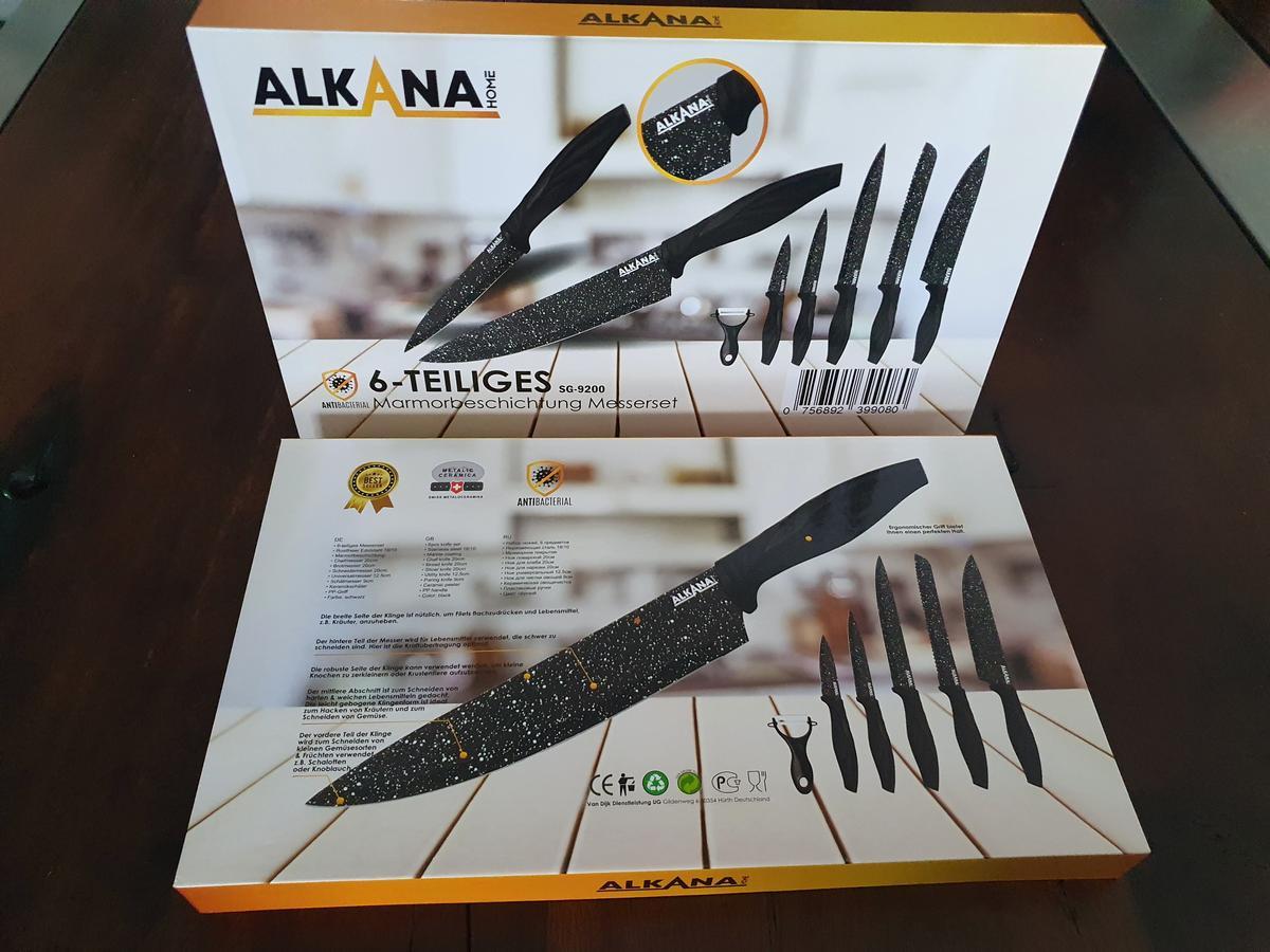 K&uuml;chenmesser - Set, 6teilig mit Marmorbeschichtung - schwarz, K&uuml;chenmesser 20cm, Brotmesser 20cm, Schneidemesser 20cm, Universalmesser 12.5cm, Sch&auml;lmesser 9cm, Keramiksch&auml;ler?d=2026-04-04 07:43:46