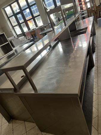 Edelstahl Küchenmodul mit Bain Marie und Wärmebrücke, 425x70x75cm Edelstahl Küchenmodul mit Bain Marie und Wärmebrücke, 425x70x75cm