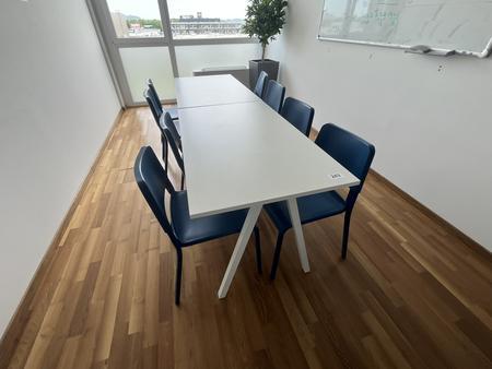 2 St�ck Sozialraumtische 120x70 cm plus 8 St�ck St�hle in blau