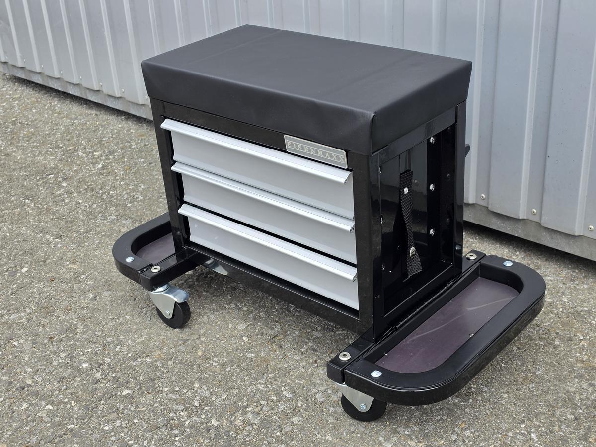Werkstatthocker mit Laden und Rollen � Silber/Schwarz