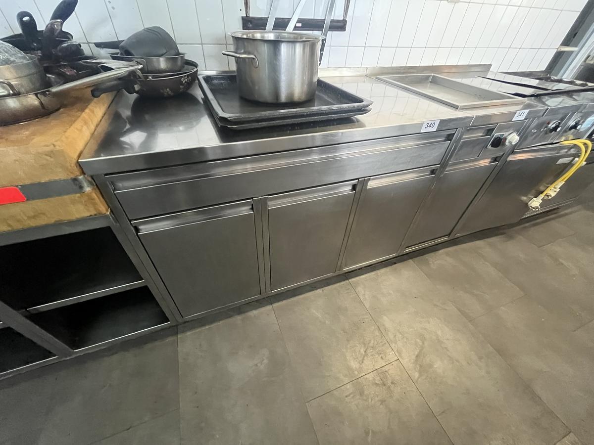 Edelstahlmodul mit Panierlade ca. 120 x 70 x 90 cm, einer Auszugslade und drei 1fl&uuml;geligen T&uuml;ren in Edelstahl
