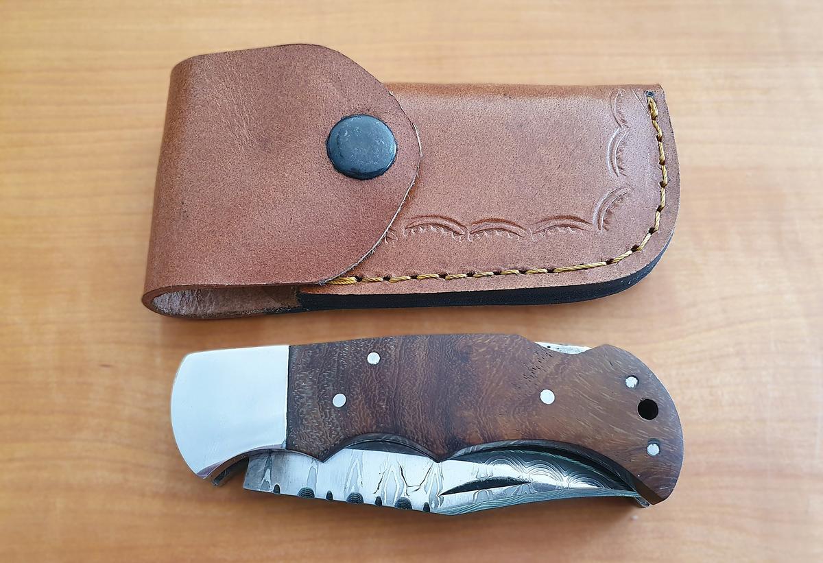 Damast-Taschenmesser / Damast-Klappmesser, Holzgriff