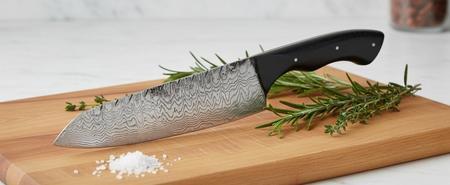 Damast-Kochmesser, Holzgriff dunkelbraun