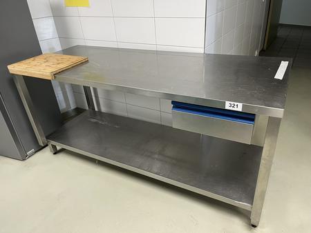 Edelstahlarbeitstisch 180 x 72 x 88 cm mit Auszugslade und Schneidbrett Edelstahlarbeitstisch 180 x 72 x 88 cm mit Auszugslade und Schneidbrett