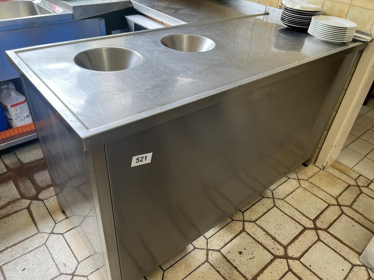 Edelstahlzulauftisch mit 2 Abwurf&ouml;ffnungen ca. 160/70/90 cm