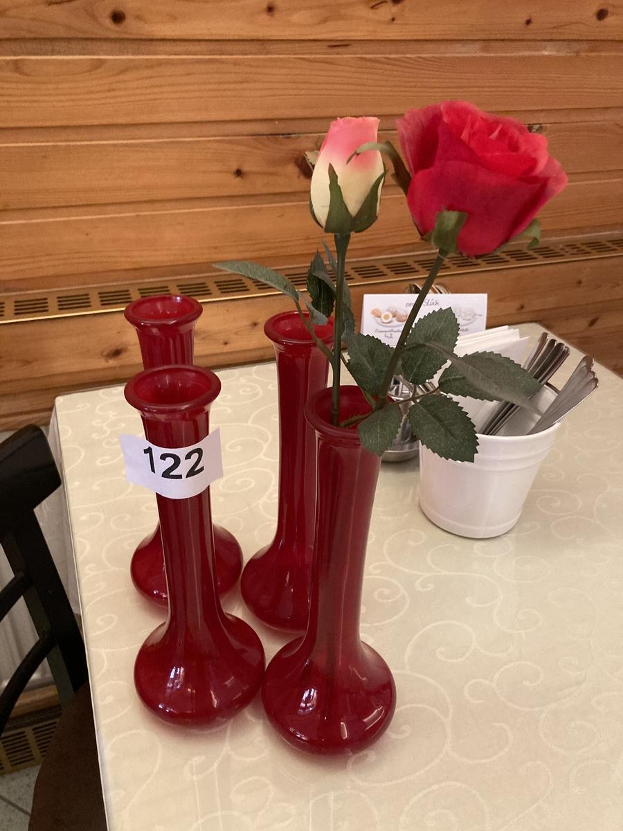 4 Stk rote  Blumenvasen