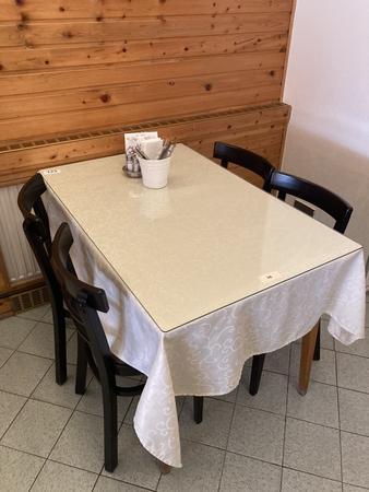 Gastrotisch ca. 70 x 110 cm, mit hellem Gestell inkl. 4 Gastrost�hle (teilweise stark gebraucht)