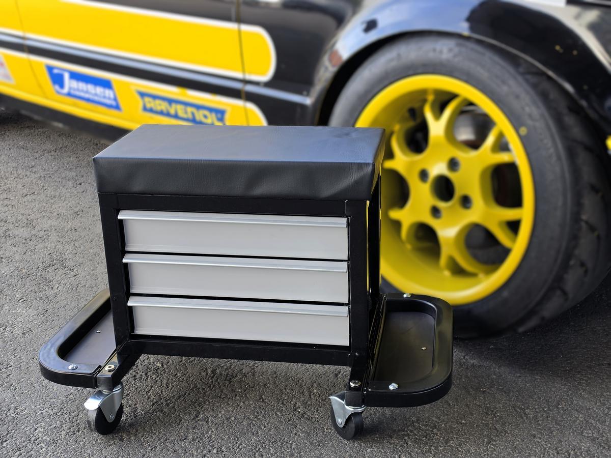 Werkstatthocker mit Laden und Rollen � Silber/Schwarz?d=2026-08-04 16:26:01