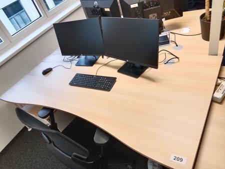 Schreibtisch geschwungen, höhenverstellbar, Maße: L 180 x B 90 cm Schreibtisch geschwungen, höhenverstellbar, Maße: L 180 x B 90 cm
